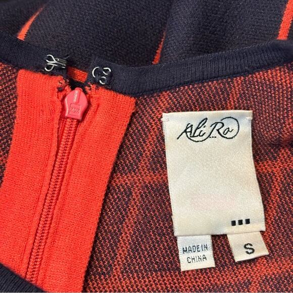 Ali Ro Navy Blue Orange Plaid Sleeveless Knit Fit Flare Tank Dress S - Picture 12 of 12